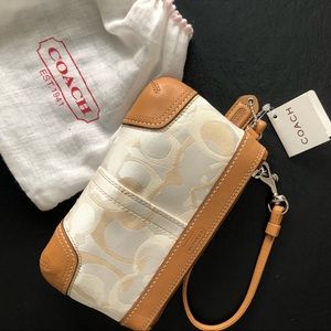 Coach wristlet- khaki & white